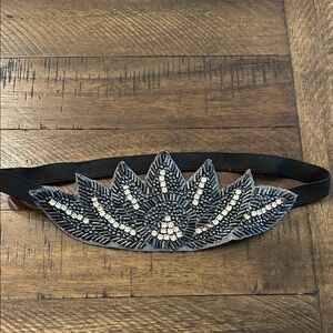 Dark Navy and Silver Beaded Headband